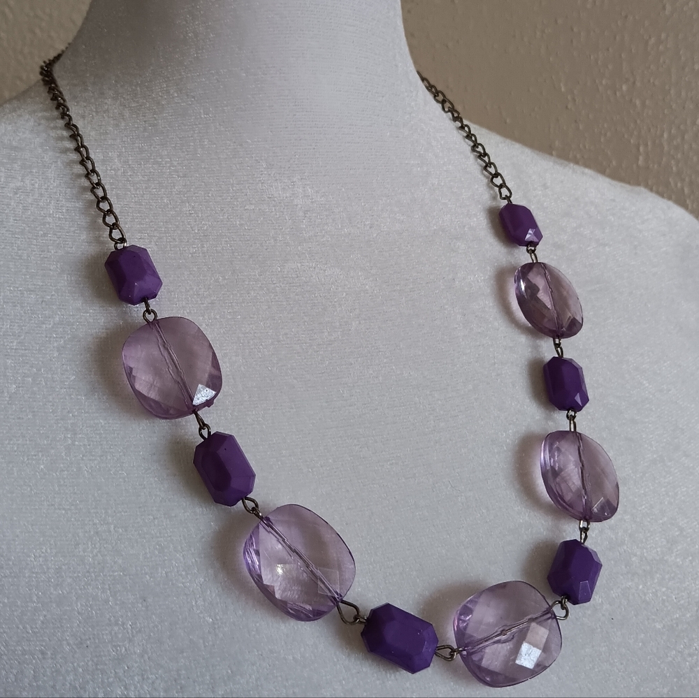Whimsigoth Purple & Silver Tone Chunky Bead Chain Necklace, Festival Summer